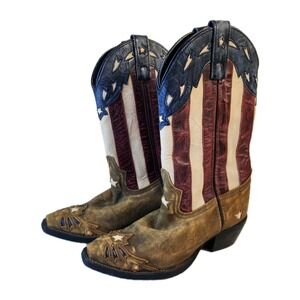 Laredo Keyes Womens 6.5 Cowboy Western Boot Stars Stripes USA Snip Toe Patriotic